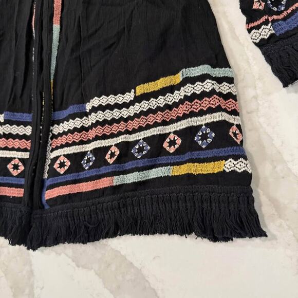 Knox Rose Open Front Embroidered Boho Kimono Womens Medium Black Tassle Cardigan - Picture 3 of 7